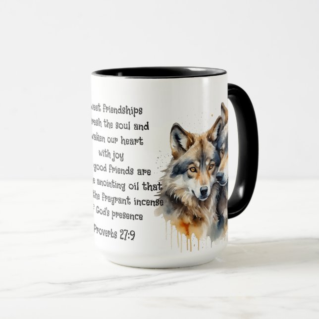 Cute Friend Wolves Proverbs Friendship Quote Mug (Front Right)