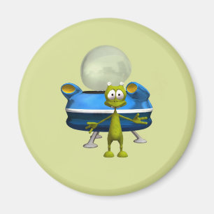 Cute Friendly Alien UFO Cartoon Space Art Magnet