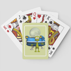 Cute Friendly Alien UFO Cartoon Space Art Playing Cards