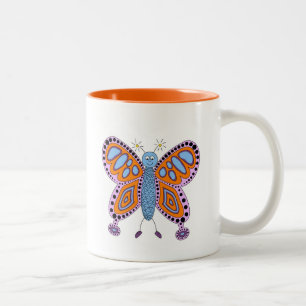 Cute friendly cartoon butterfly illustration Two-Tone coffee mug