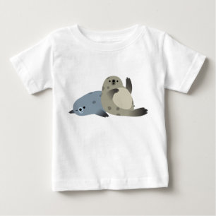Cute Friendly Cartoon Harbour Seals Baby T-Shirt
