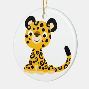 Cute Friendly Cartoon Jaguar Ceramic Tree Decoration