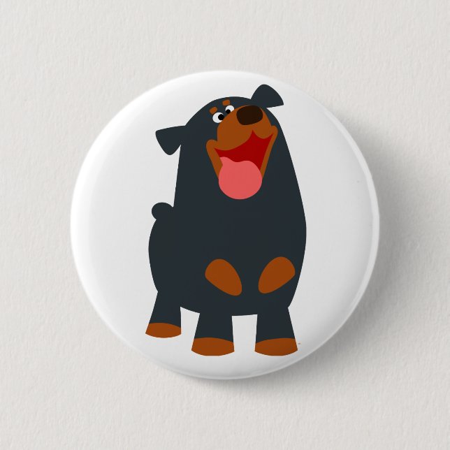 Cute Friendly Cartoon Rottweiler Button Badge (Front)