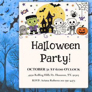 Cute Friendly Characters Halloween Party Invitation