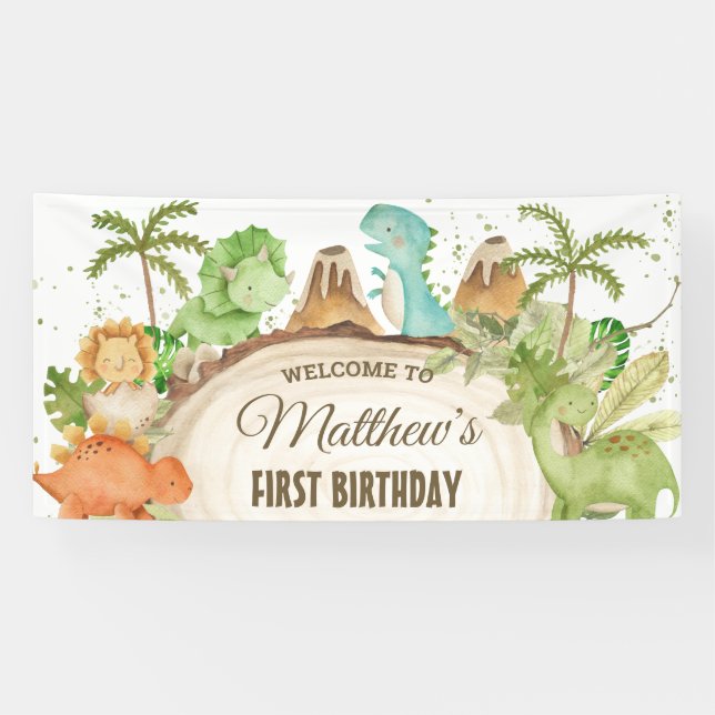 Cute Friendly Dinosaurs Birthday Baby Backdrop  Banner (Horizontal)