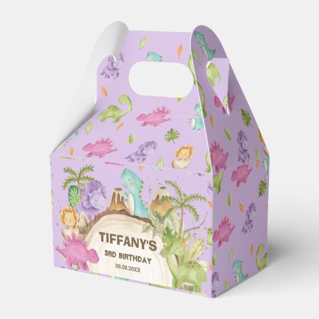 Cute Friendly Dinosaurs Girl Birthday Baby Shower  Favour Box (Front Side)