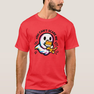 Cute Friendly Ghost and Cat Whimsical Halloween  T-Shirt