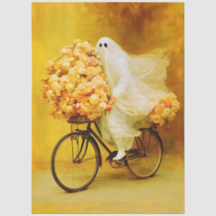 Cute Friendly Ghost On Bicycle With Flowers FW2L Tissue Paper