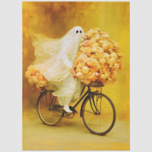 Cute Friendly Ghost On Bicycle With Flowers FW2R Tissue Paper
