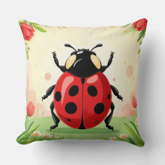 Cute Friendly Ladybug Cartoon With Black Spots Cushion