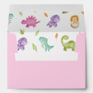 Cute Friendly Pink Purple Dinosaurs 5x7 Card A7 Envelope
