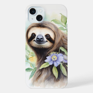 Cute Friendly Sloth Watercolor painting iPhone 15 Plus Case