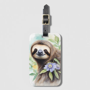 Cute Friendly Sloth Watercolor painting Luggage Tag
