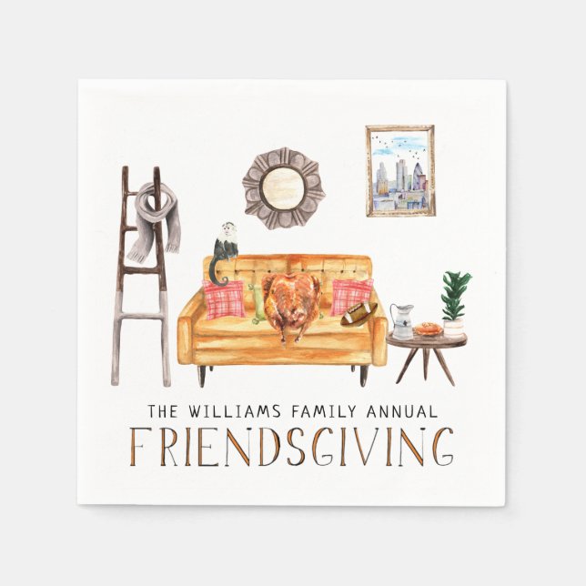 Cute Friendsgiving Thanksgiving Dinner Party Napkin (Front)