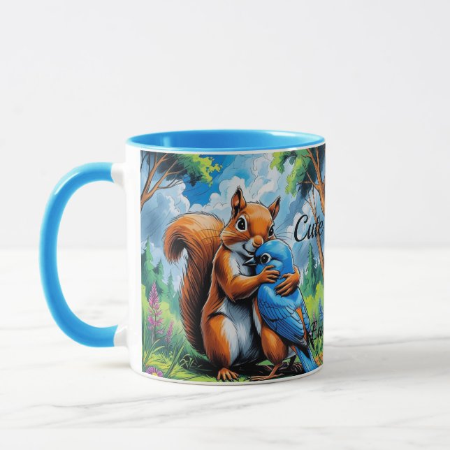 Cute Friendship Between Squirrel and Bluebird Mug (Left)