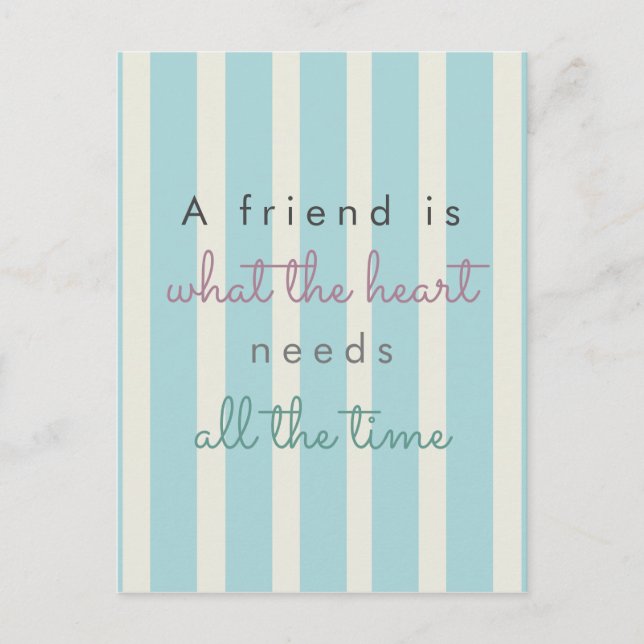 cute friendship quote inspirational blue stripes postcard (Front)