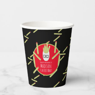 Cute Fries Restaurant Birthday Party Black Paper Cups