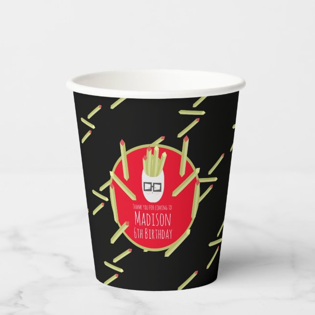 Cute Fries Restaurant Birthday Party   Black Paper Cups (Front)