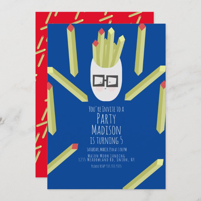 Cute Fries Restaurant Birthday Party  Invitation (Front/Back)
