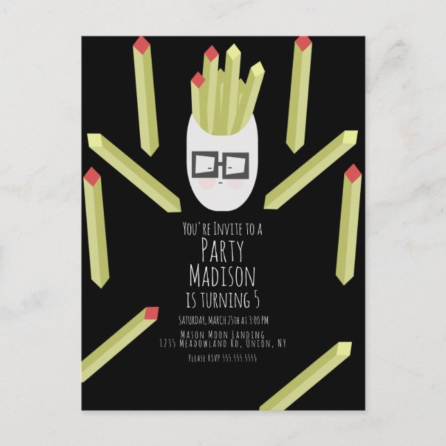 Cute Fries Restaurant Birthday Party  Invitation Postcard (Front)
