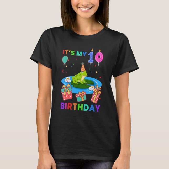 Cute Frog 10th Birthday   Frogs Animal   Graphic T-Shirt (Front)