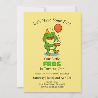 Cute Frog 1st Birthday Party Invitation