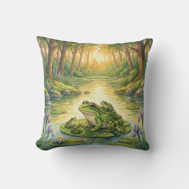 Cute Frog And Babies River and Lake Animals  Cushion (Front)