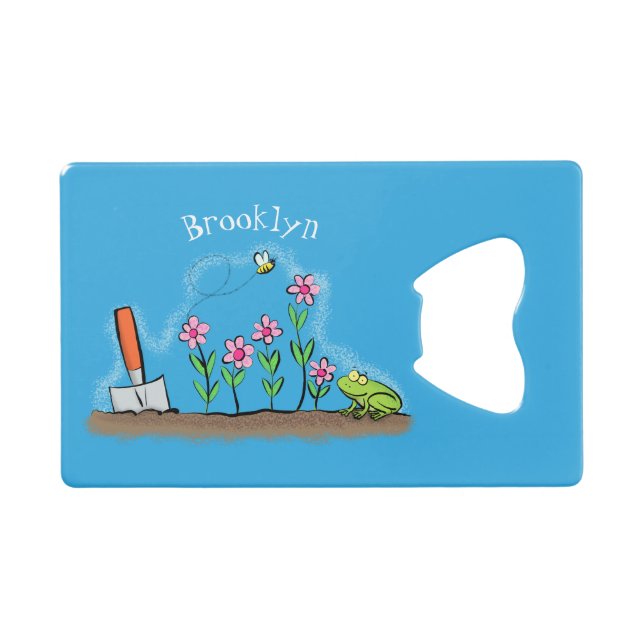 Cute frog and bee in garden cartoon illustration (Front (Horizontal))