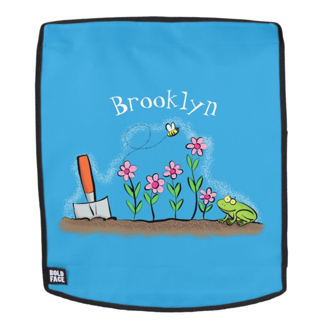 Cute frog and bee in garden cartoon illustration backpack (Removable Face)