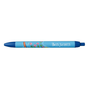 Cute frog and bee in garden cartoon illustration black ink pen