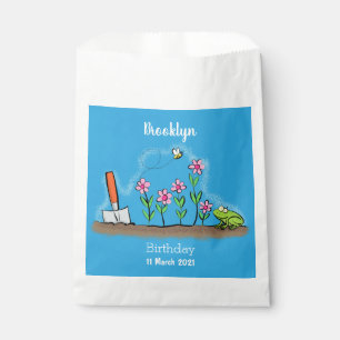 Cute frog and bee in garden cartoon illustration favour bag