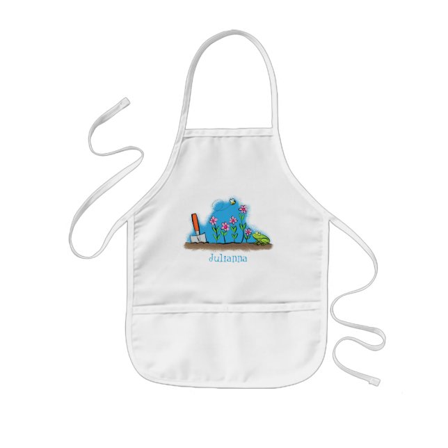 Cute frog and bee in garden cartoon illustration kids apron (Front)