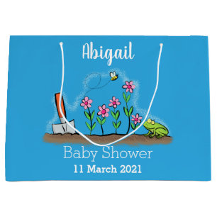 Cute frog and bee in garden cartoon illustration large gift bag