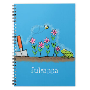 Cute frog and bee in garden cartoon illustration notebook