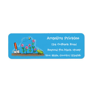 Cute frog and bee in garden cartoon illustration return address label