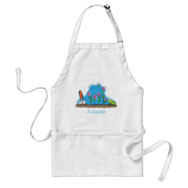 Cute frog and bee in garden cartoon illustration standard apron (Front)
