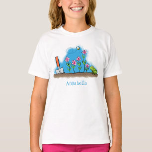 Cute frog and bee in garden cartoon illustration T-Shirt