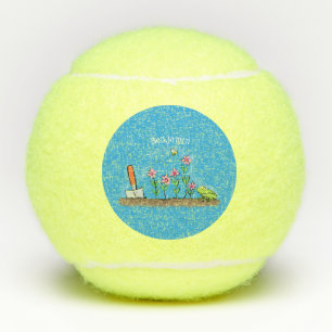 Cute frog and bee in garden cartoon illustration tennis balls