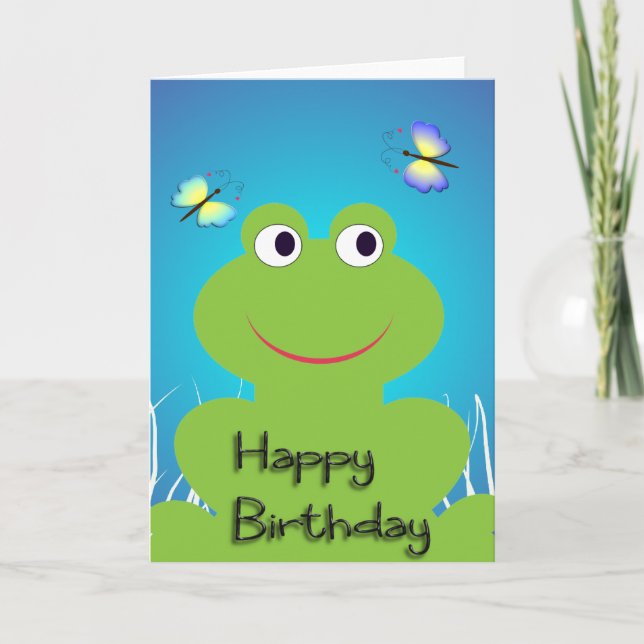 Cute frog and butterfly.Happy Birthday Card (Front)