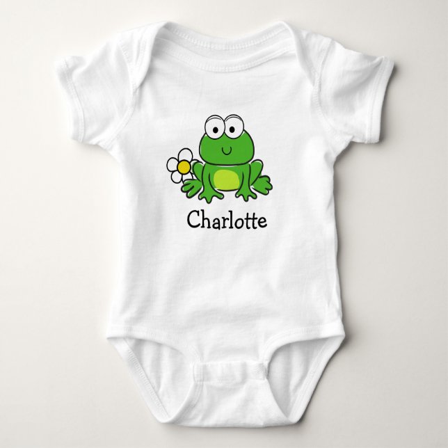 Cute Frog and Flower Baby Bodysuit (Front)