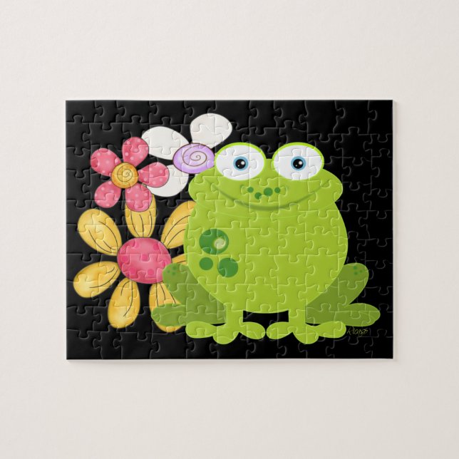 Cute Frog and Flowers Jigsaw Puzzle (Horizontal)