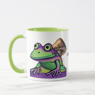 Cute frog and mushroom. Editable name Mug
