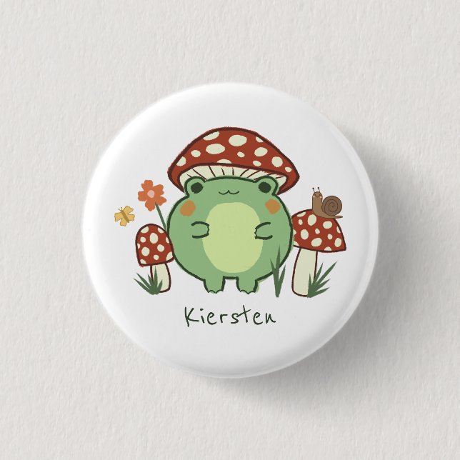 Cute Frog and Mushrooms Cartoon   3 Cm Round Badge (Front)