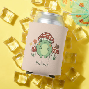 Cute Frog and Mushrooms Cartoon   Name Can Cooler