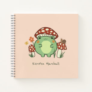 Cute Frog and Mushrooms Cartoon   Name  Notebook