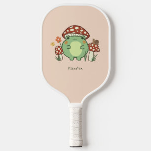 Cute Frog and Mushrooms Cartoon   Name   Pickleball Paddle