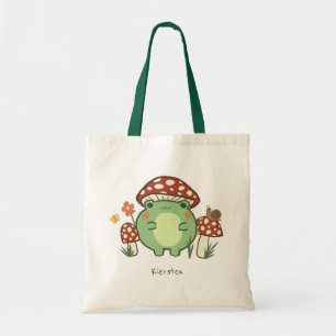 Cute Frog and Mushrooms Cartoon   Name   Tote Bag