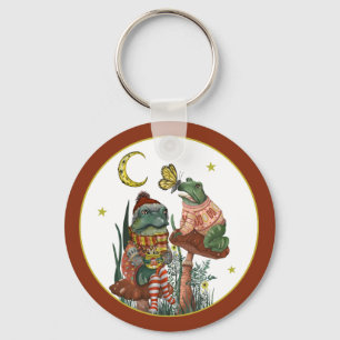 Cute Frog and Toad Merry Mushroom Christmas  Keych Key Ring