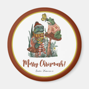 Cute Frog and Toad Merry Mushroom Christmas Magne Magnet
