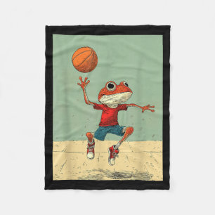 Cute Frog Animal Funny Basketball Illustration Fleece Blanket